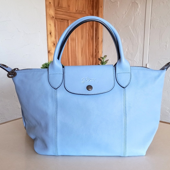 Longchamp Handbags - Longchamp ALL Leather Le Pliage Cuir Light Blue Tote